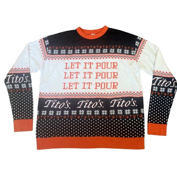 Mens Ugly Christmas Sweater Titos Vodka Size XL Let It Pour Holiday Cousin Eddie - Picture 1 of 6
